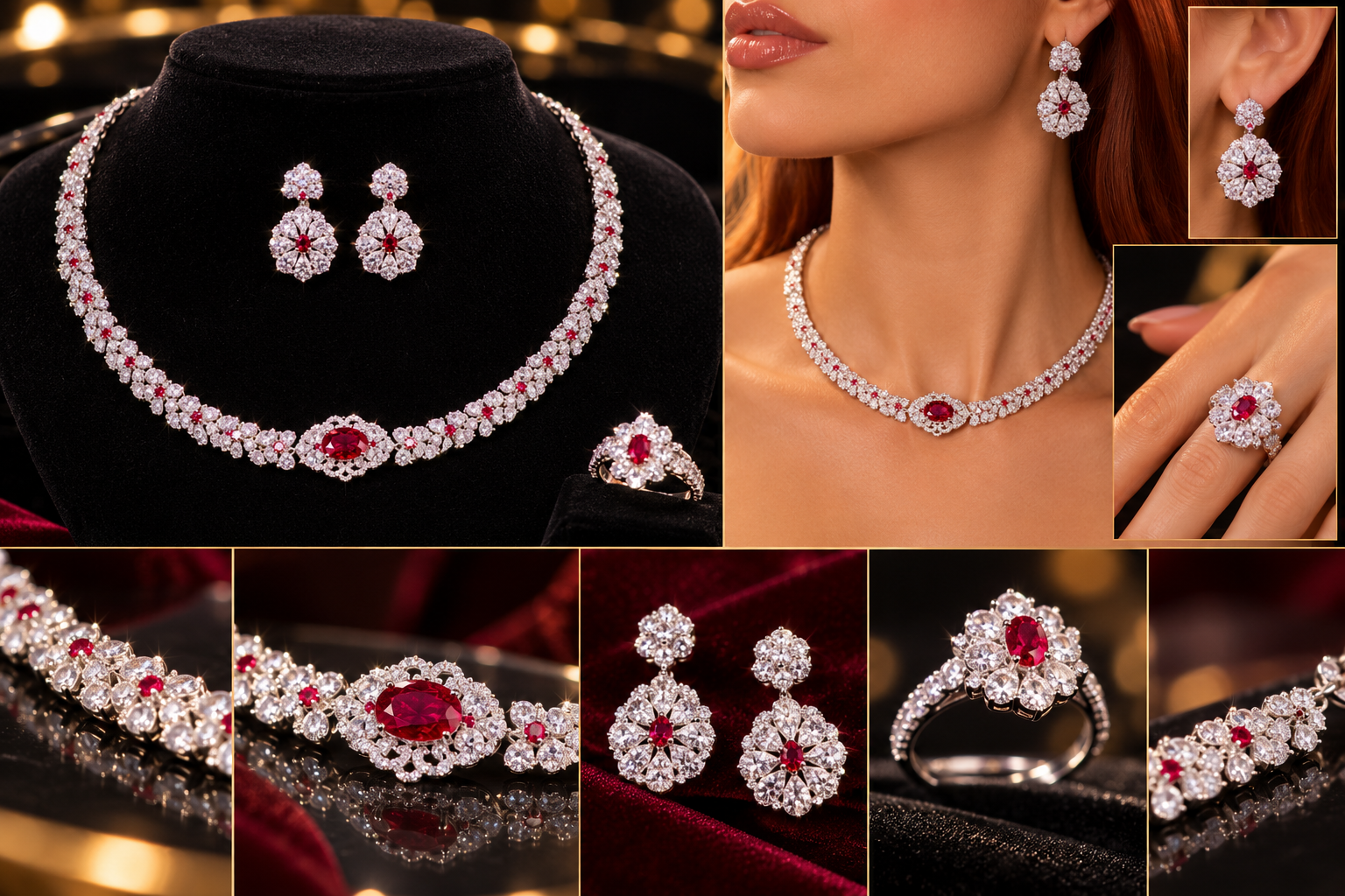 Detailed red and brilliant jewelry selection